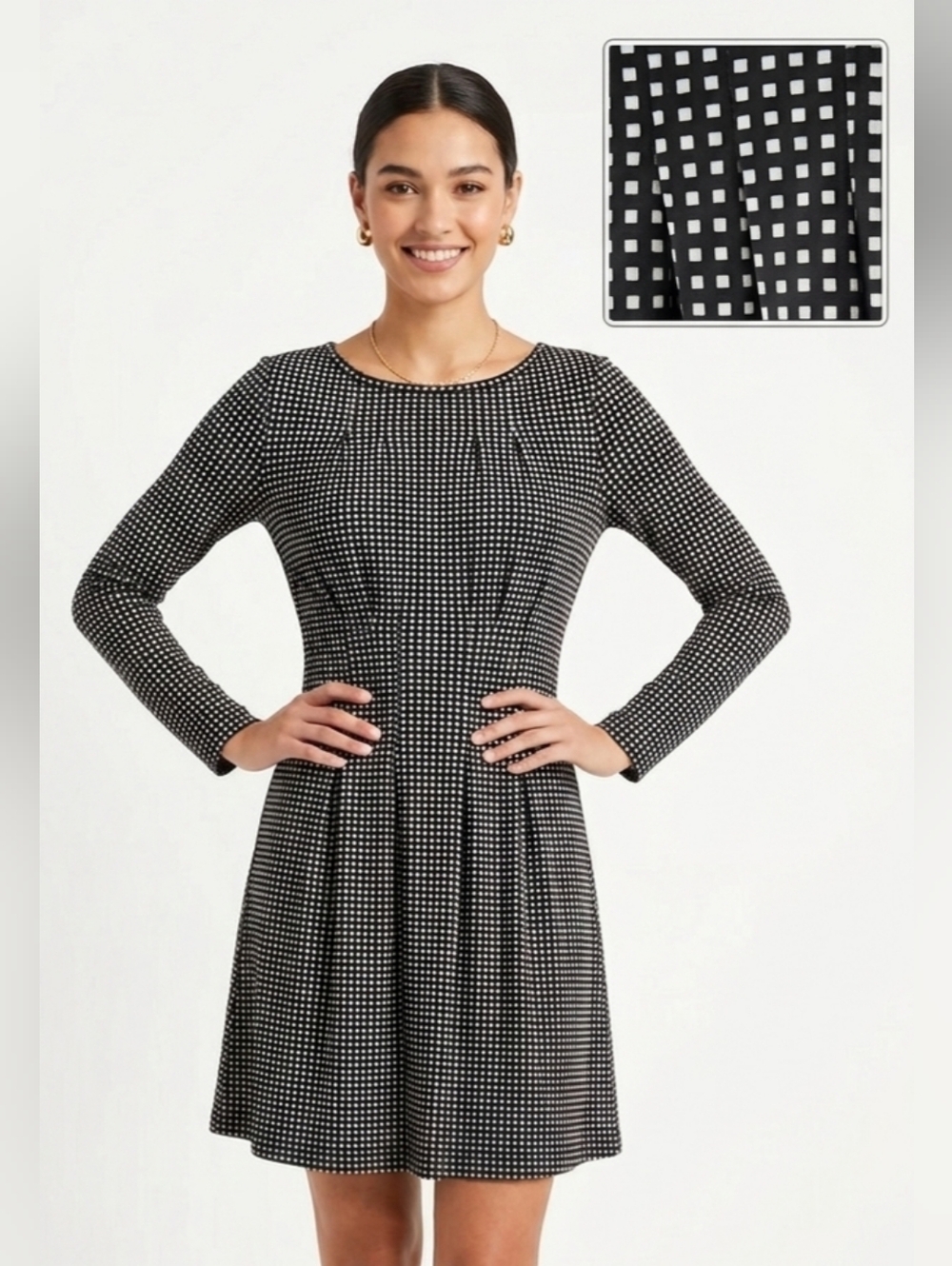 Michael Michael Kors Classic Black & White Gingham Fit-and-Flare Dress Size L